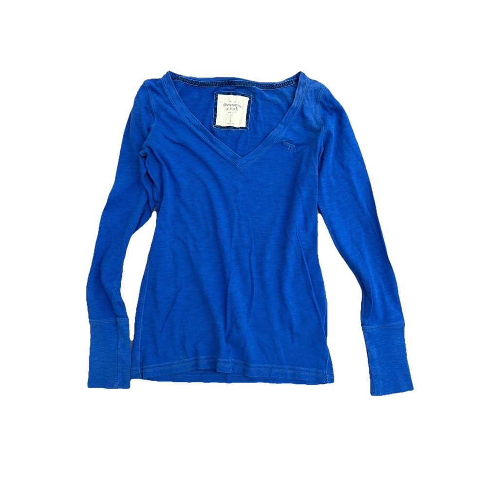 Abercrombie & Fitch Womens Blue V-Neck Long Sleeve Slub Knit T-Shirt Size M